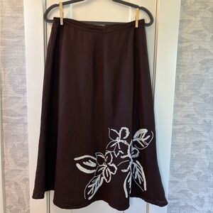 Linen Ramie Chocolate Brown Skirt 12 Beaded Lagenlook Artsy Indie Bohemian